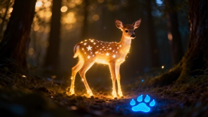 Glowing fawn in mystical forest