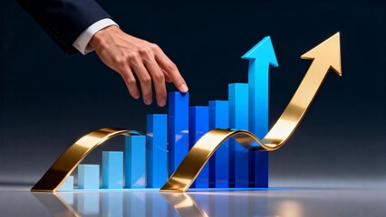 Business growth chart with hand