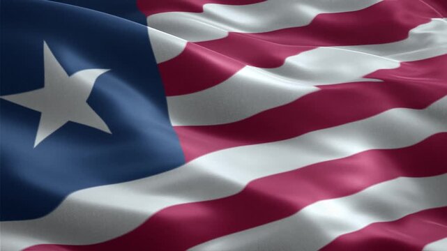 National flag of Liberia waving in a seamless loop with red and white stripes and a lone white star