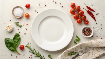 Empty plate on neutral background, food mockup and design space