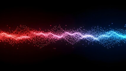 Red and Blue Particle Wave Spectrum on Black Background for Sound and Energy Visualization