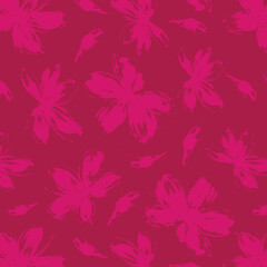 Brush flower vector seamless pattern. Hand drawn botanical ink illustration with floral motif. Camomile or daisy painted by brush. Hand drawn painting for your fabric, wrapping paper, wallpaper design