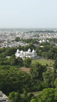 An aerial and vertical shot of Historical landmark, Gulzaar Mahal, located in Bahawalpur city. 