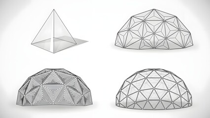Geometric dome structures with triangular patterns in black and white