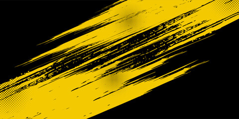 Abstract Black and Yellow Dirty Grunge Background with Halftone Effect. Sports Background with Brush Stroke Illustration concept art