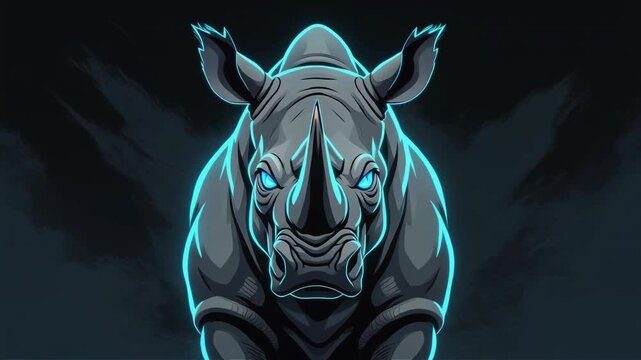 Neon Cyberpunk Rhino Head Pixel Art Digital Illustration