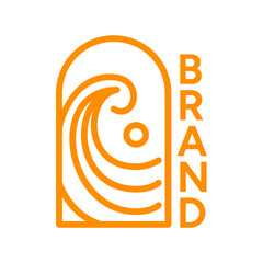 Minimal retro wave and sun logo template vector outline