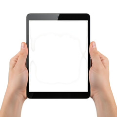 Hands holding tablet, isolated on transparent background