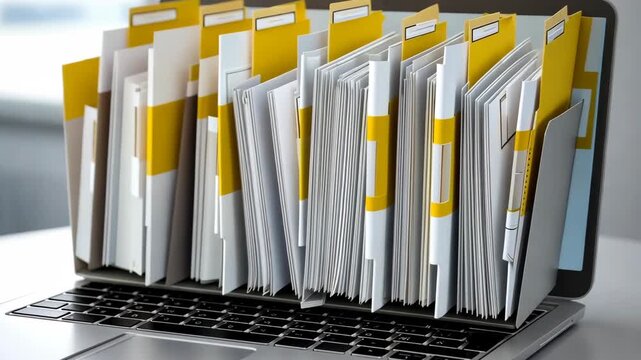 Organizing files on a laptop for efficient time management and productivity in an office setting