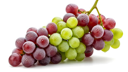 Frosted red and green grapes on the vine.