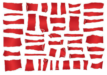 Red torn paper fragments isolated on transparent background
