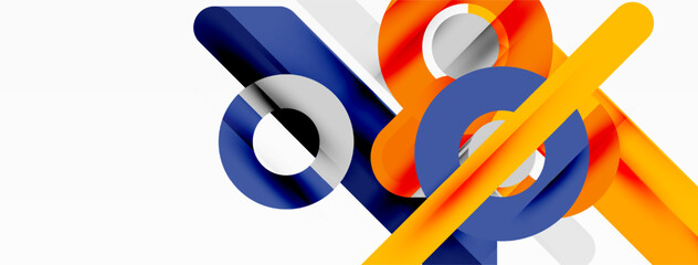 Abstract geometric shapes overlap, creating dynamic composition. Blue, orange, gray tones dominate design. Modern aesthetic. © antishock