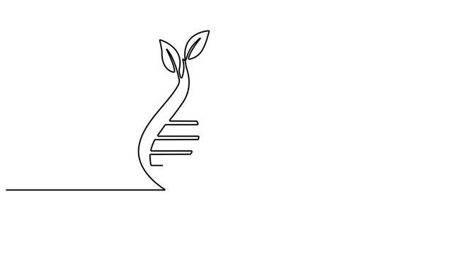DNA continuous one line drawing, scientific research concept, genome linear structure symbol, Self animated continuous one line drawing of DNA. Minimalist vector 4k animation video