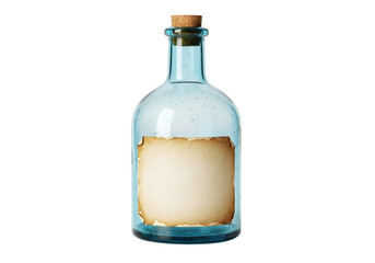Blue glass bottle with cork stopper isolated on transparent background