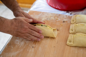 Traditional Cypriot Flaouna, a delicious Greek Easter Cheese Bread. Flaounes are traditionally prepared for Easter by Orthodox Cypriots.