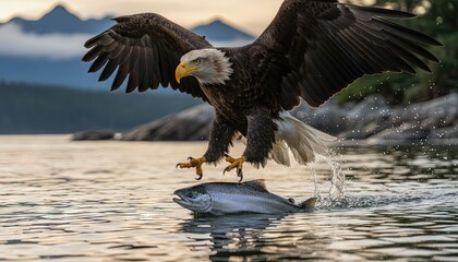Wildlife nature photo of bald eagle stalking prey