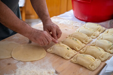 Traditional Cypriot Flaouna, a delicious Greek Easter Cheese Bread. Flaounes are traditionally prepared for Easter by Orthodox Cypriots.