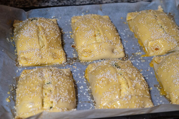 Traditional Cypriot Flaouna, a delicious Greek Easter Cheese Bread. Flaounes are traditionally prepared for Easter by Orthodox Cypriots.