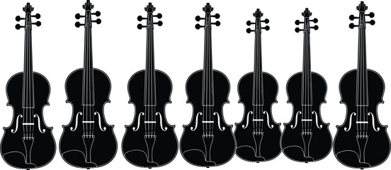 violin silhouettes set, classical string instruments collection, black vector orchestra music icons, concert performance design, elegant clipart bundle © MdMotakabir