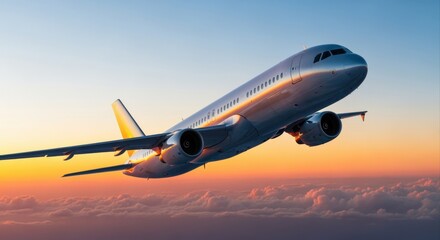 Airplane soaring through vibrant skies, embodying freedom, travel, and the thrill of aviation for commercial use