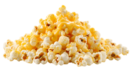 A heap of golden popcorn on a black background