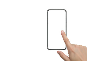 Hand holding smartphone isolated on transparent background