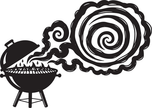 Smoke rising from barbecue grill with swirling abstract pattern