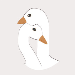 Goose Hugs couple. Cute Hugging birds isolated vector illustration. Greeting Valentine day, wedding or romantic card design element