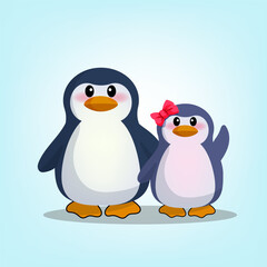 Fototapeta premium Funny cartoon penguin character vector illustration. Happy and jolly faces penguin clip art for kid elements design.