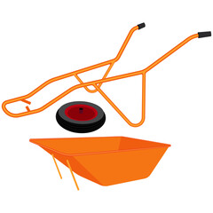 broken wheelbarrow, old wheelbarrow vector.