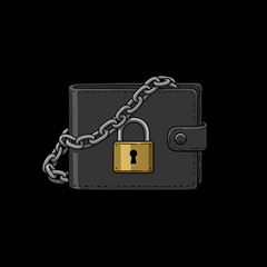 Locked Wallet with Chain and Padlock.