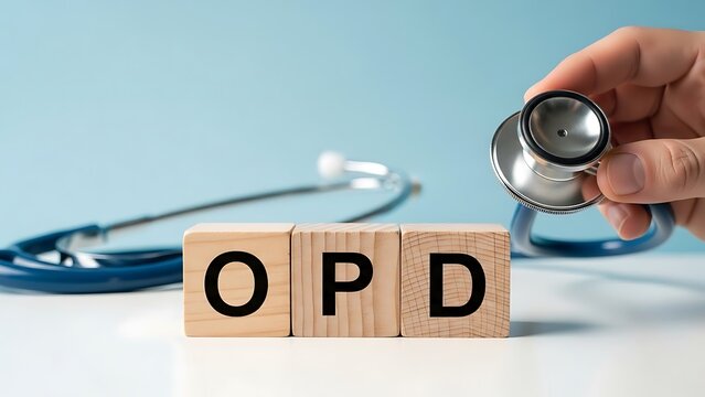 Outpatient department concept with opd wooden blocks and medical stethoscope in a healthcare setting