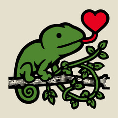 Fototapeta premium Charming Chameleon with Heart on a Branch