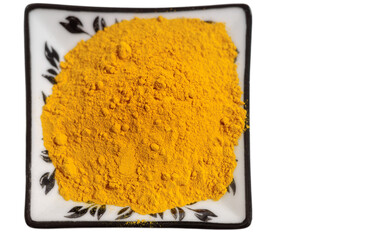 Close up photo of ground turmeric, selective focus.