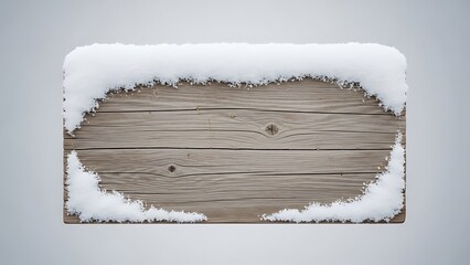 Snowy wooden signboard on gray background for winter messages