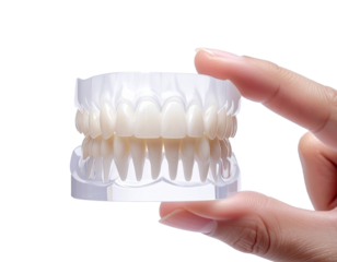 Isolated Hand Holding Tooth Model for Oral Health Awareness Campaign