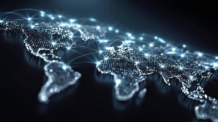 Global digital network map made of glowing dots and connecting lines. Worldwide communication, internet connectivity, data flow and technology background - Powered by Adobe