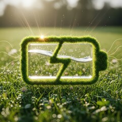Eco friendly battery with green grass and water for sustainable energy solutions