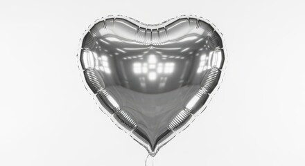 Shiny silver heart balloon on white background for Valentine's Day