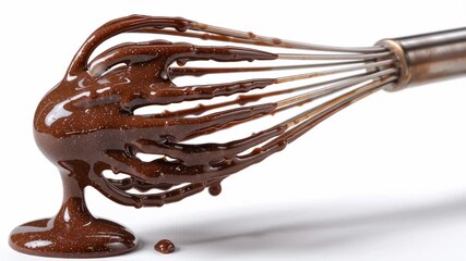 In this enchanting kitchen close-up, a whisk blends luscious chocolate batter, capturing the essence of homemade delights. Perfect for baking enthusiasts and food lovers alike