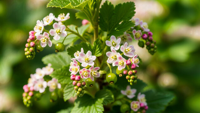 Black, Red and White Currants with Currant Blossoms