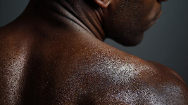 Close up of a Black Man's Sweaty Shoulder and Neck