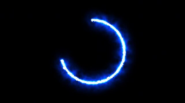 Abstract blue plasma ring on dark background. round neon circle streaming template, gaming template, live video template, circle border overlay . 4k video.