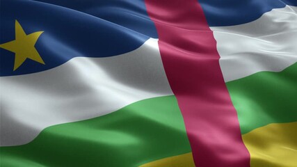 National flag of Central African Republic waving in a seamless loop with yellow star and red vertical stripe