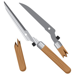 broken shear with wooden handle vector.