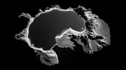 Black-and-white satellite image of a newborn island glowing with geothermal energy in glacial waters.
