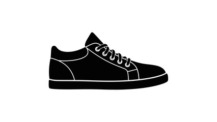 Black sneaker with white laces on white background