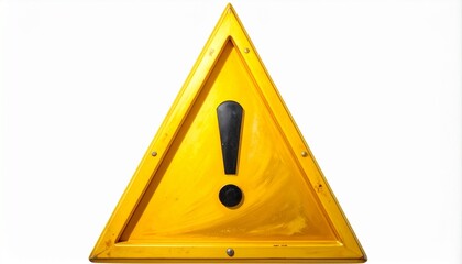 Yellow Triangular Warning Sign with Exclamation Mark and Weathered Texture