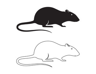 Rat and Mouse Icon Vector Set in Black and Outline Style &ndash; Rodent Silhouette Illustration for Pest Control, Logo, UI, App and Web Design