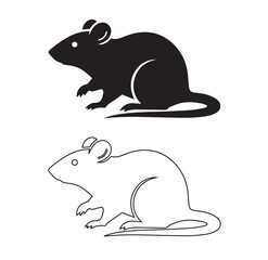 Rat and Mouse Icon Vector Set in Black and Outline Style &ndash; Rodent Silhouette Illustration for Pest Control, Logo, UI, App and Web Design